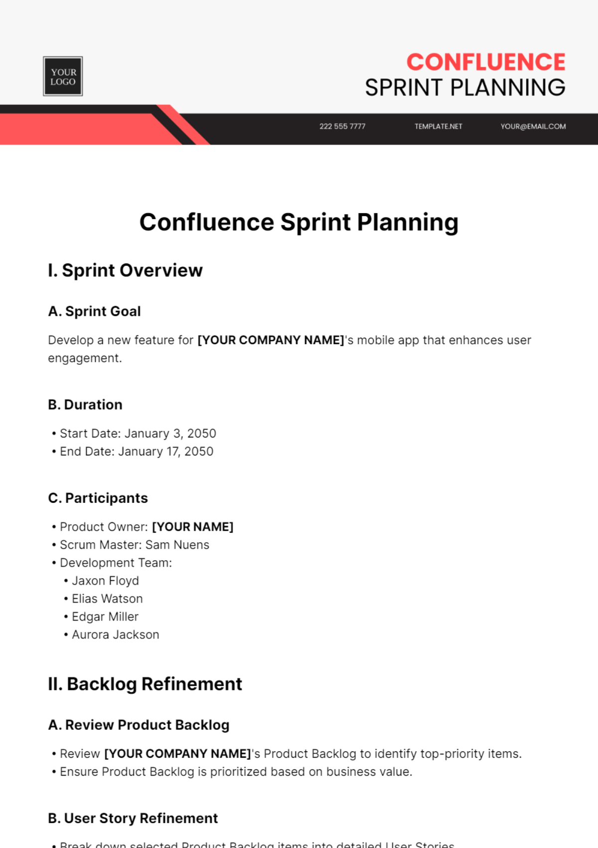 Confluence Sprint Planning Template - Edit Online & Download