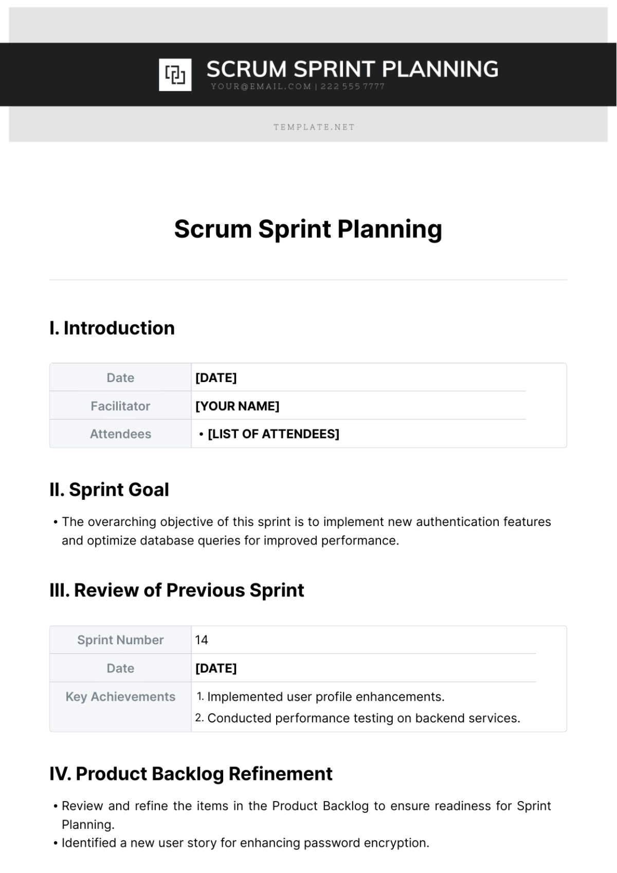 Scrum Sprint Planning Templates - Edit Online & Download Example ...