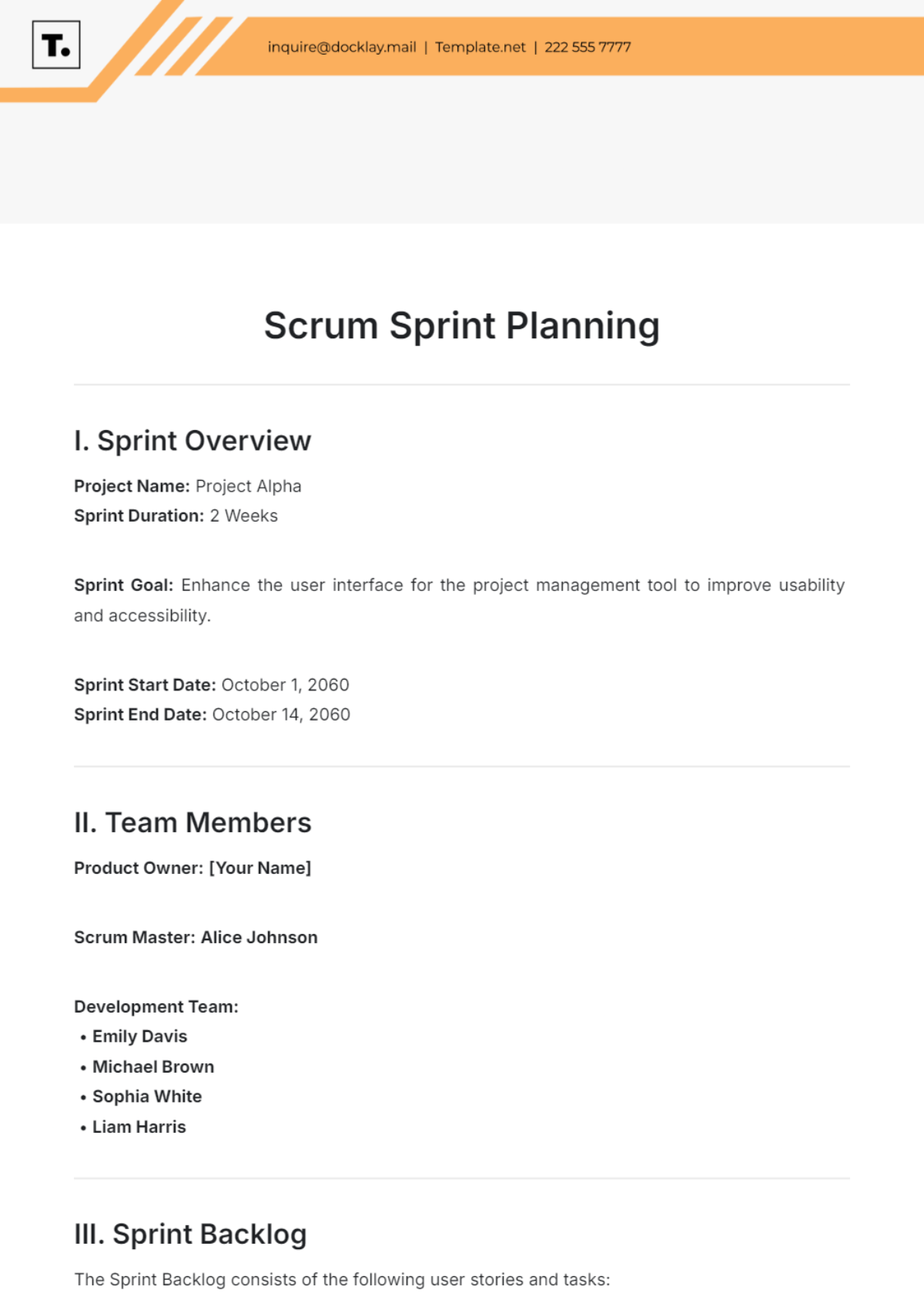 Scrum Sprint Planning Template