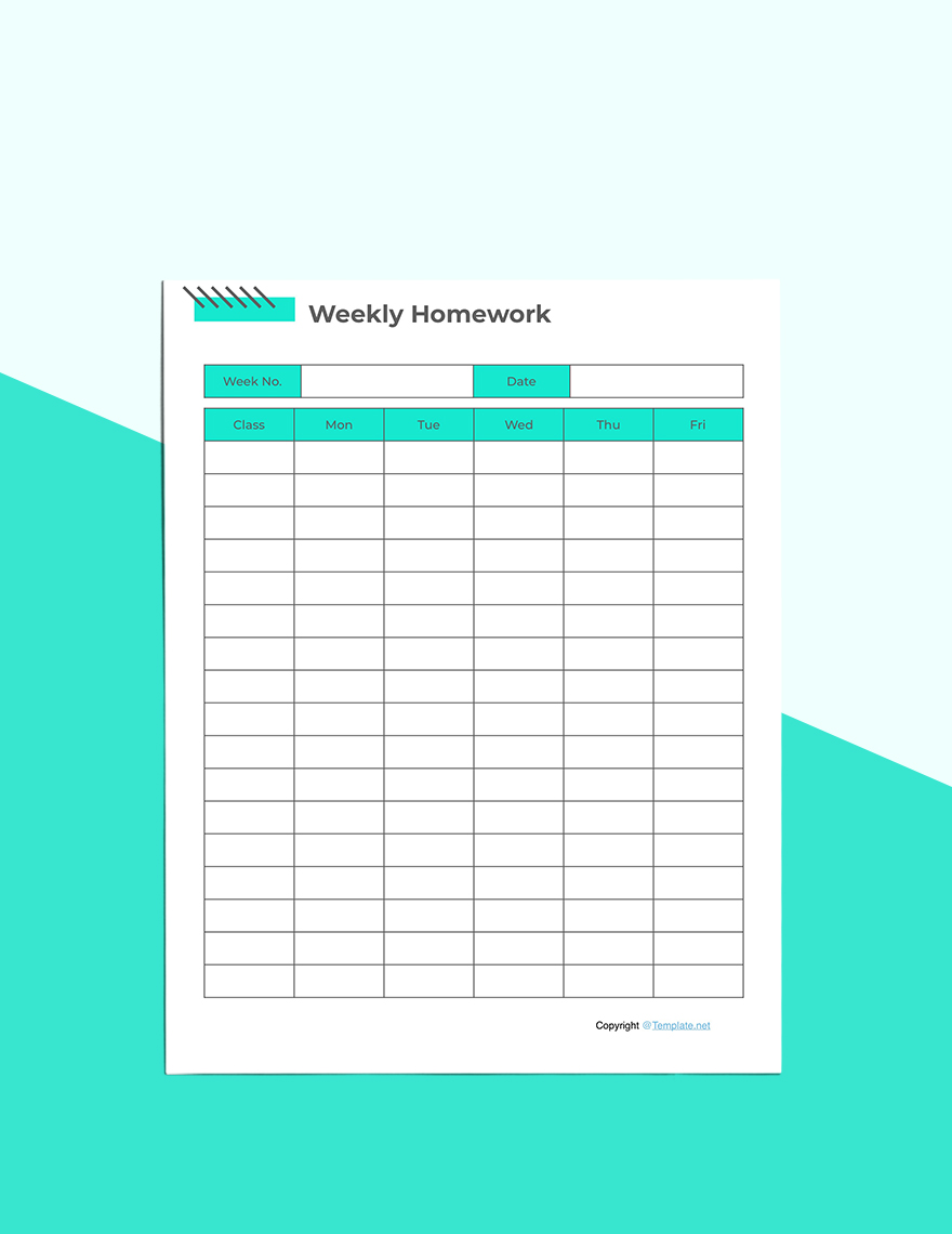 Sample Homework Planner Template