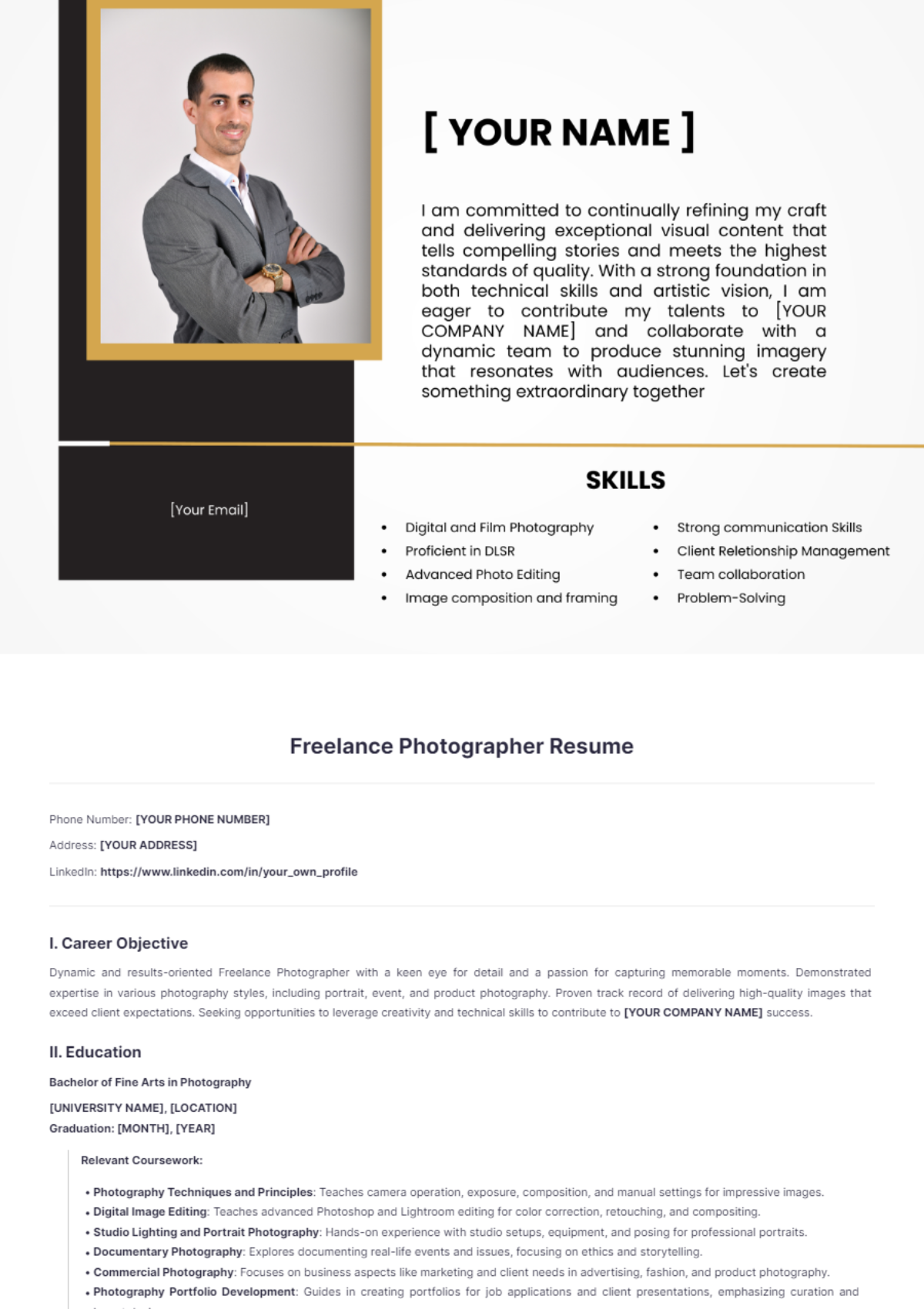 Freelance Photographer Resume - Edit Online & Download