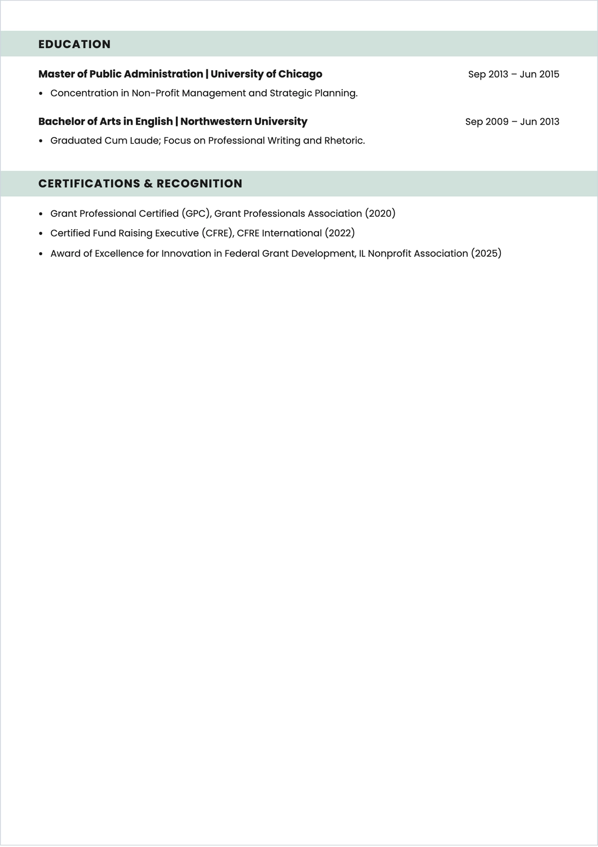 Free Grant Writer ATS Resume Template, AI Resume Builder