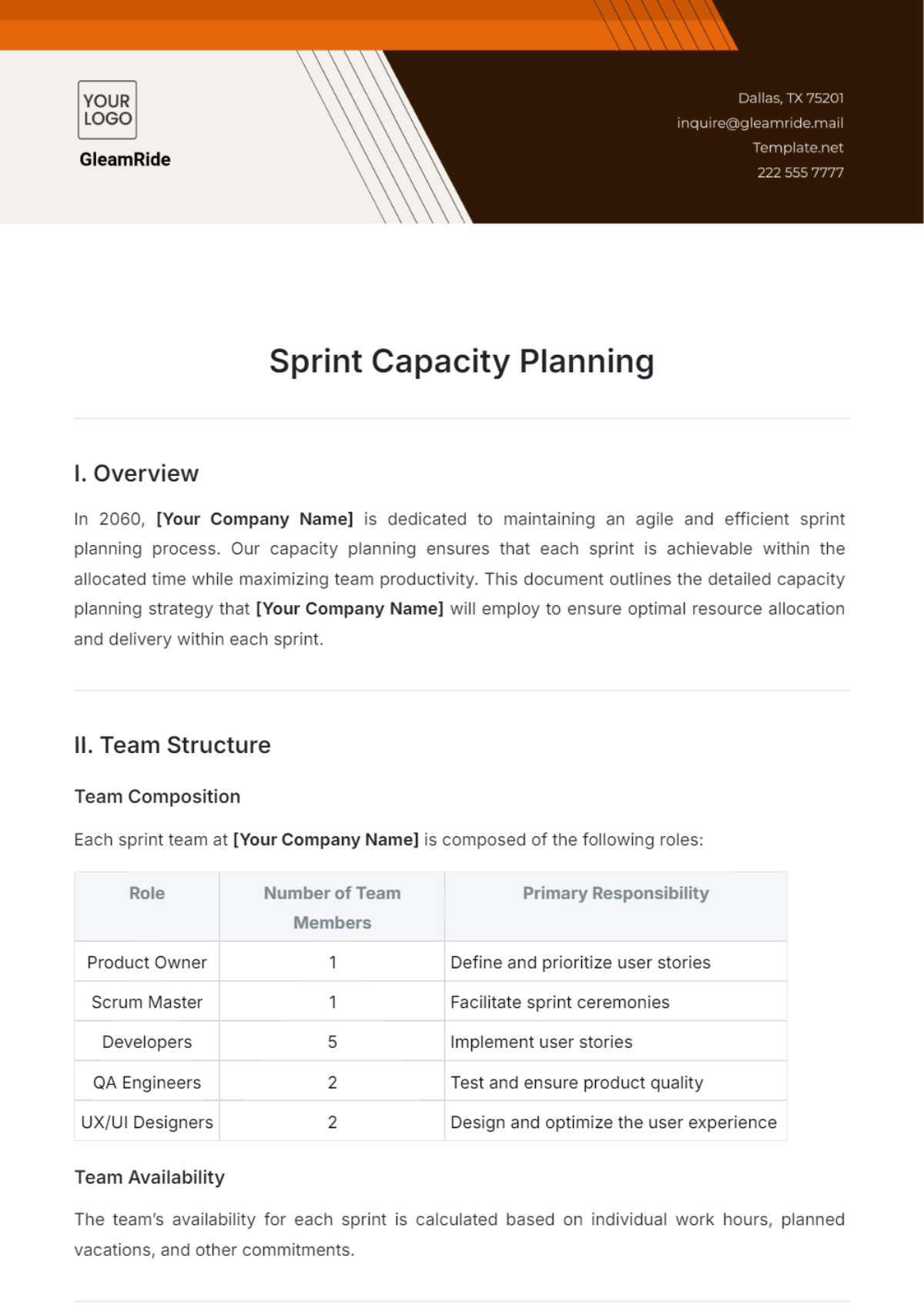 Sprint Capacity Planning Template