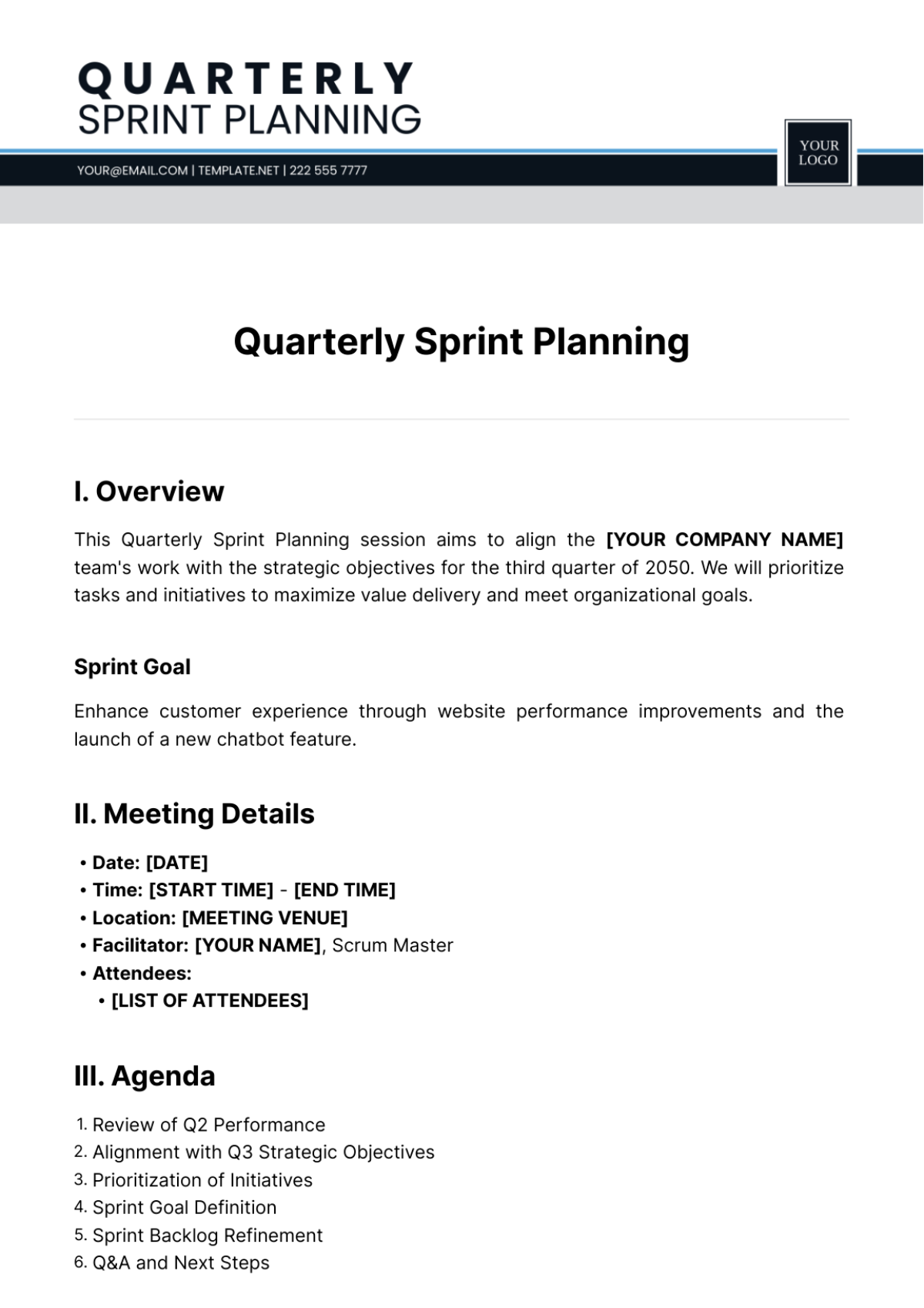 Quarterly Sprint Planning Template - Edit Online & Download