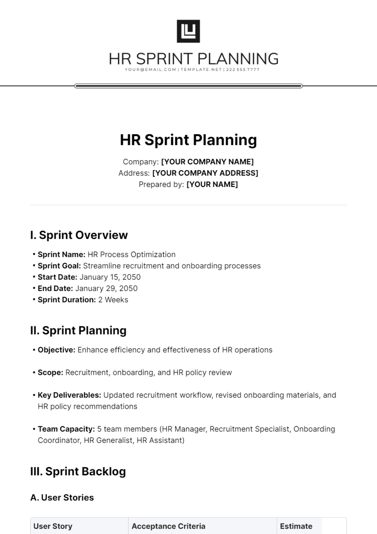 HR Sprint Planning Template - Edit Online & Download