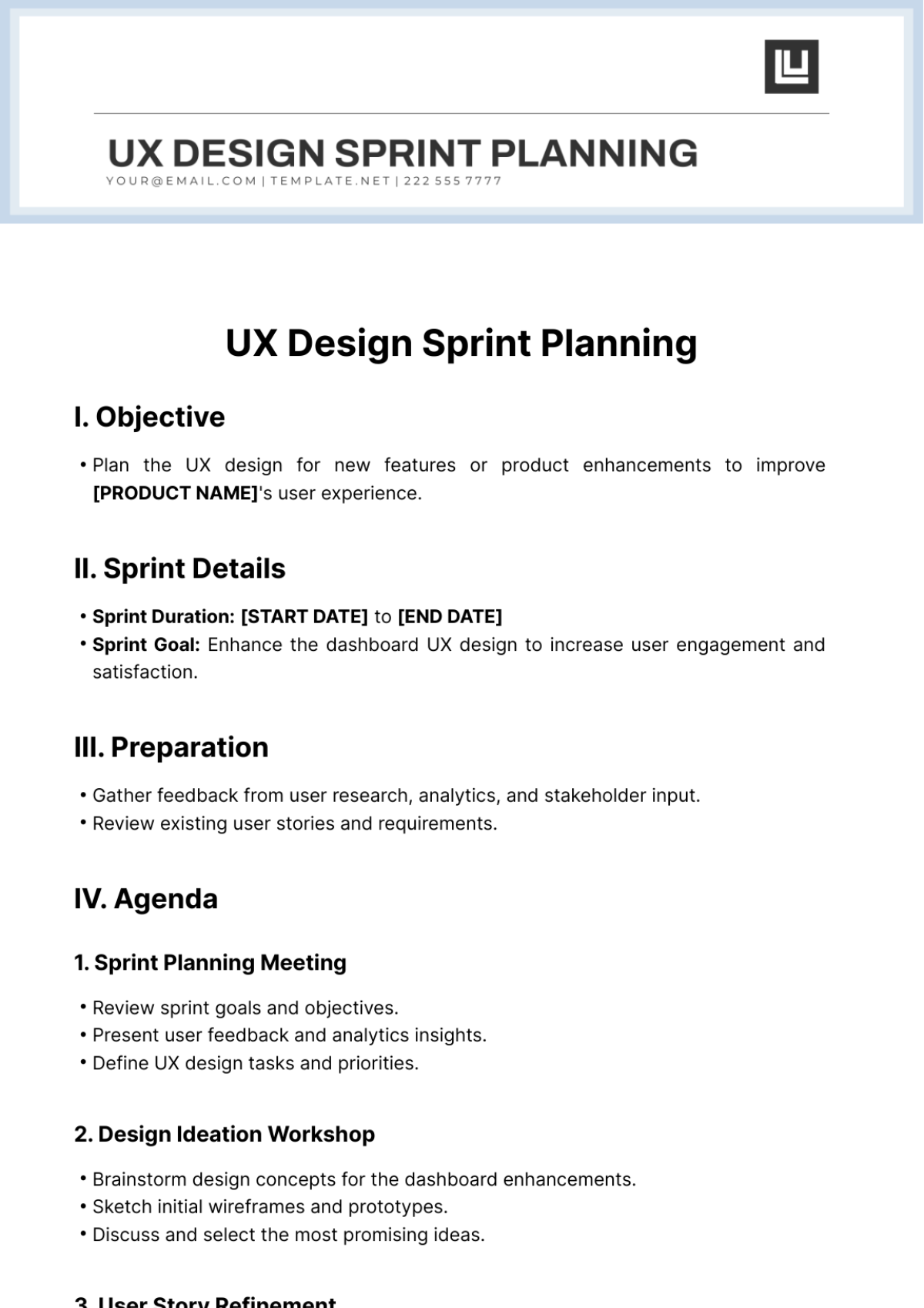 UX Design Sprint Planning Template - Edit Online & Download