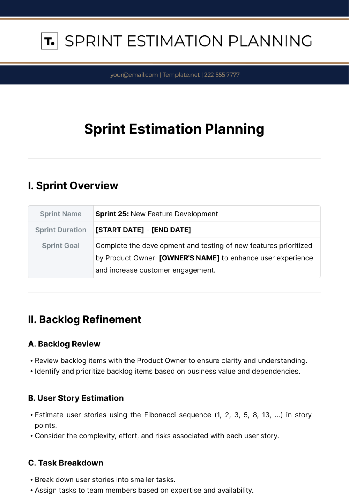 Sprint Estimation Planning Template - Edit Online & Download