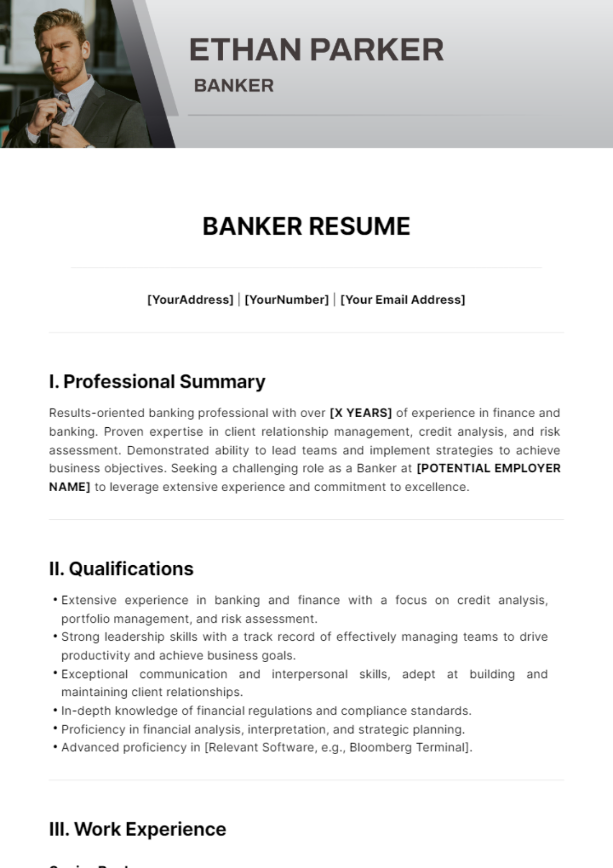 Banker Resume Template - Edit Online & Download