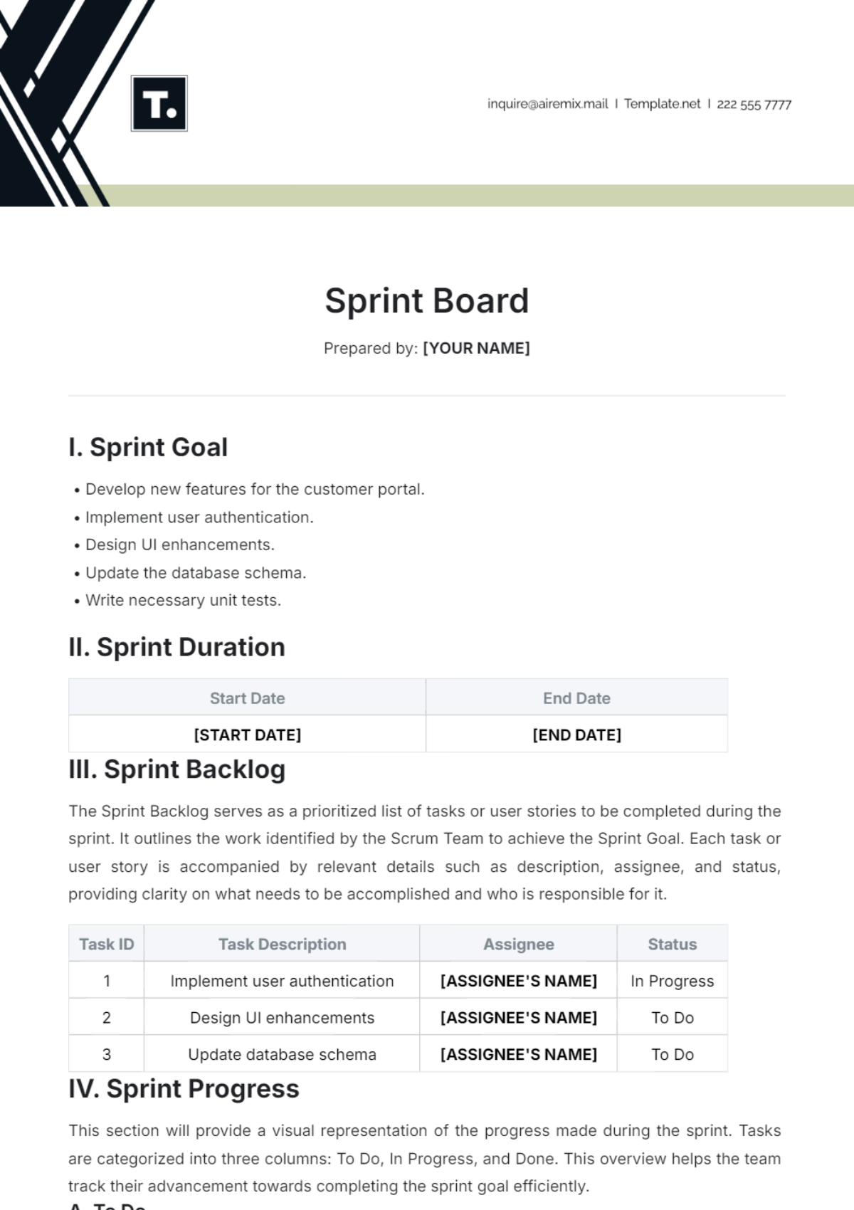 Sprint Board Template