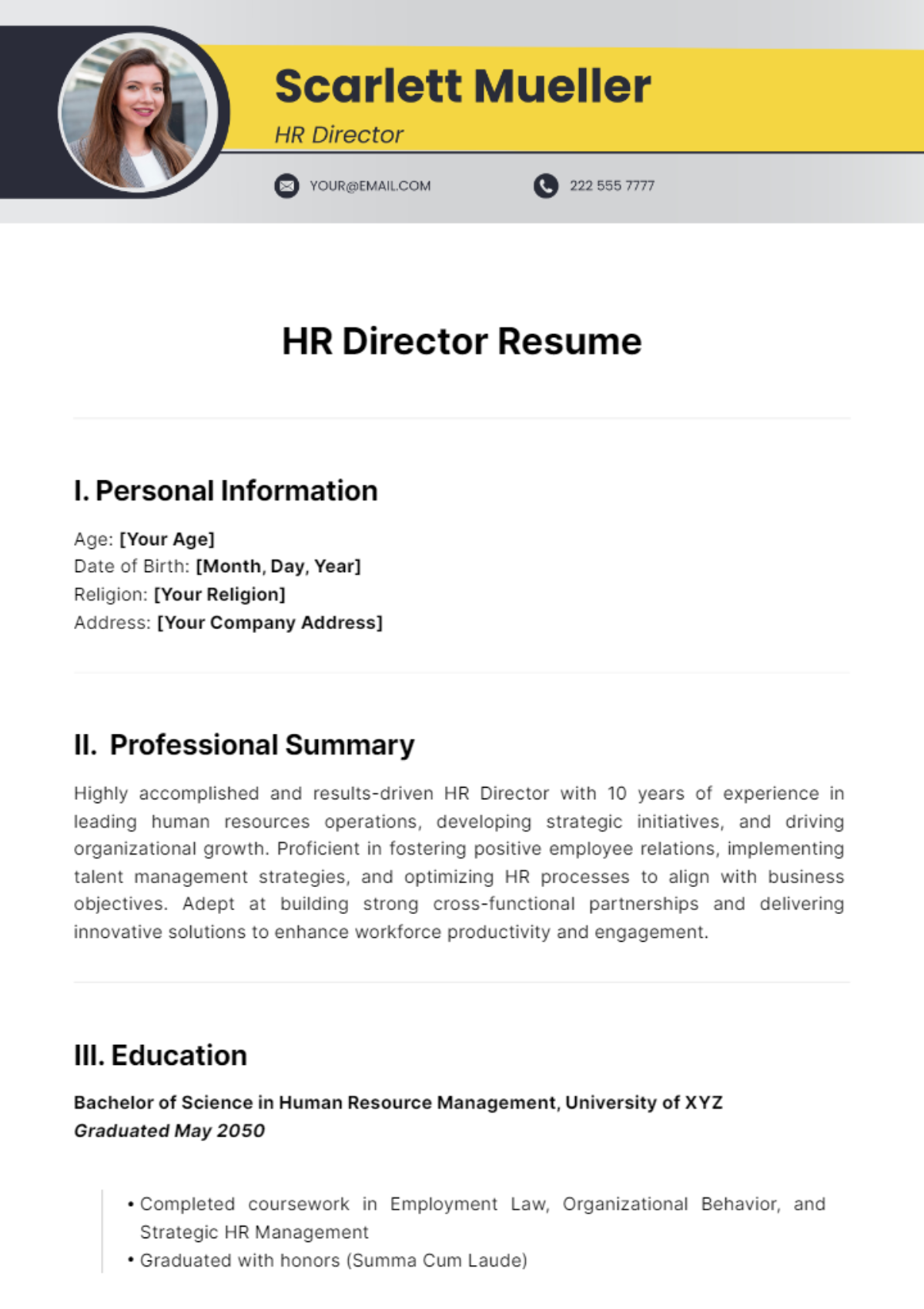 HR Director Resume Template