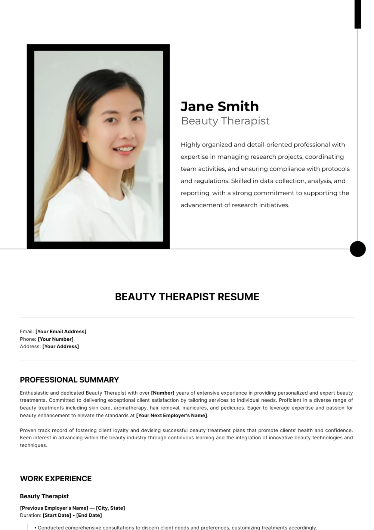 Beauty Therapist Resume Template - Edit Online & Download