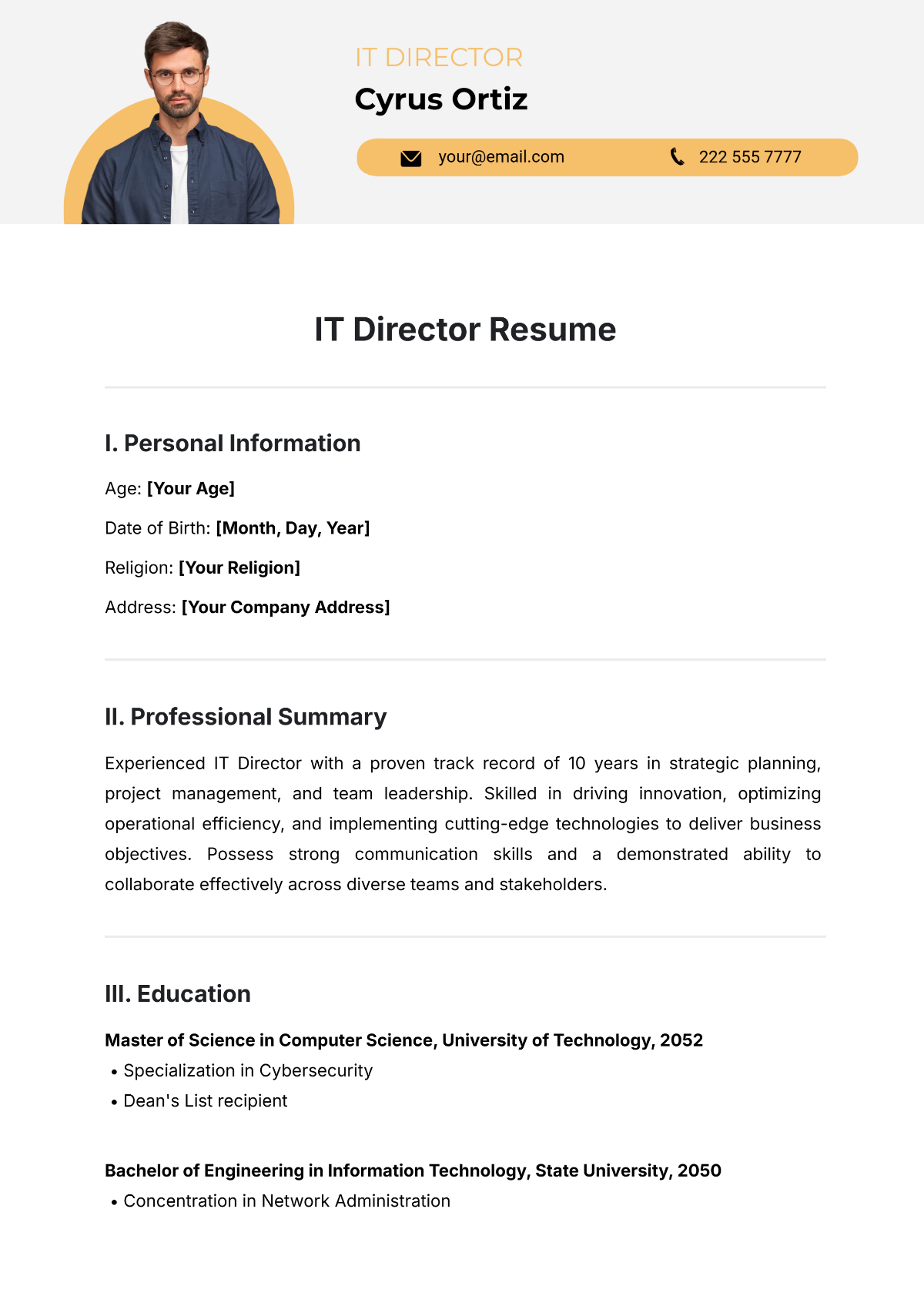 IT Director Resume Template - Edit Online & Download