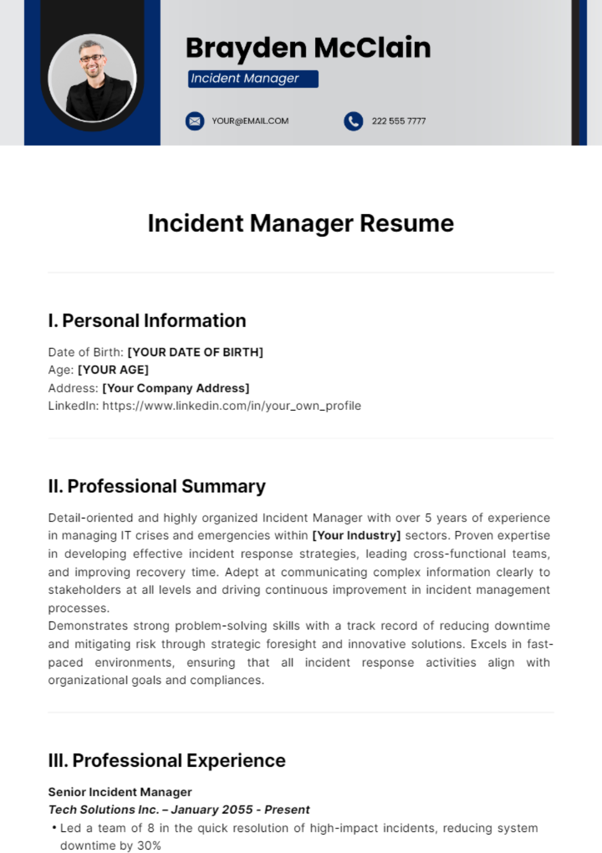Incident Manager Resume Template