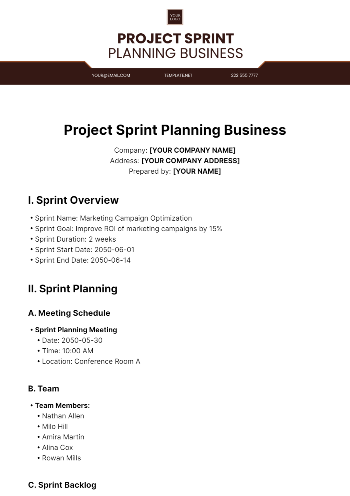 Project Sprint Planning Business Template - Edit Online & Download