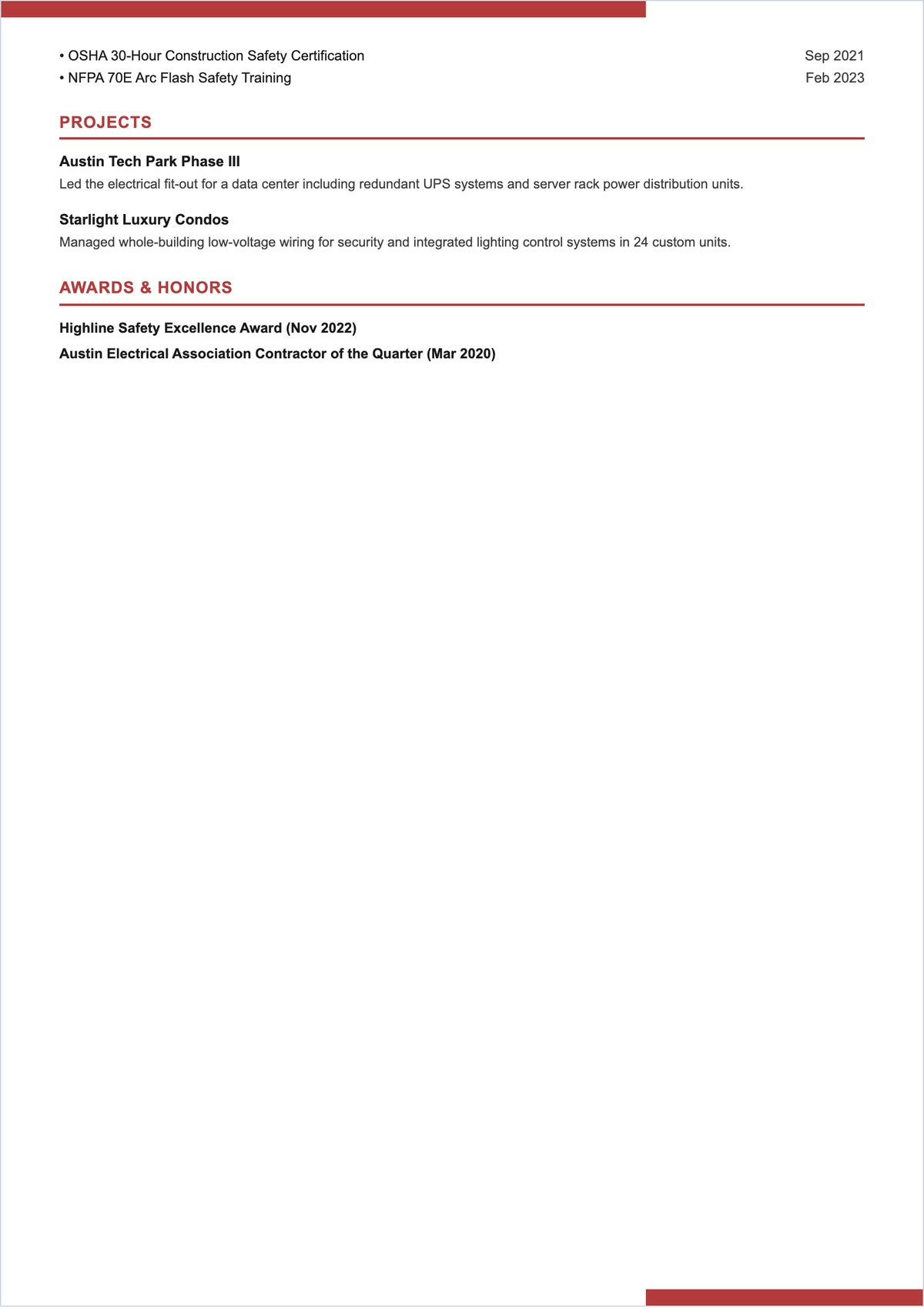 Free Electrician ATS Resume Template, AI Resume Builder