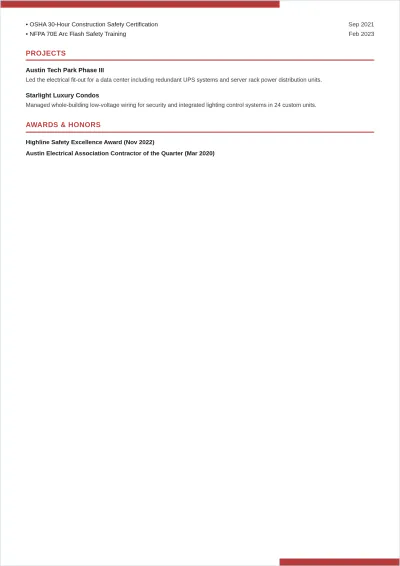 Free Electrician ATS Resume Template, AI Resume Builder