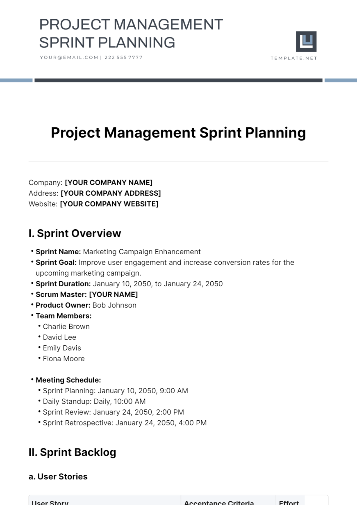 Project Management Sprint Planning Template - Edit Online & Download