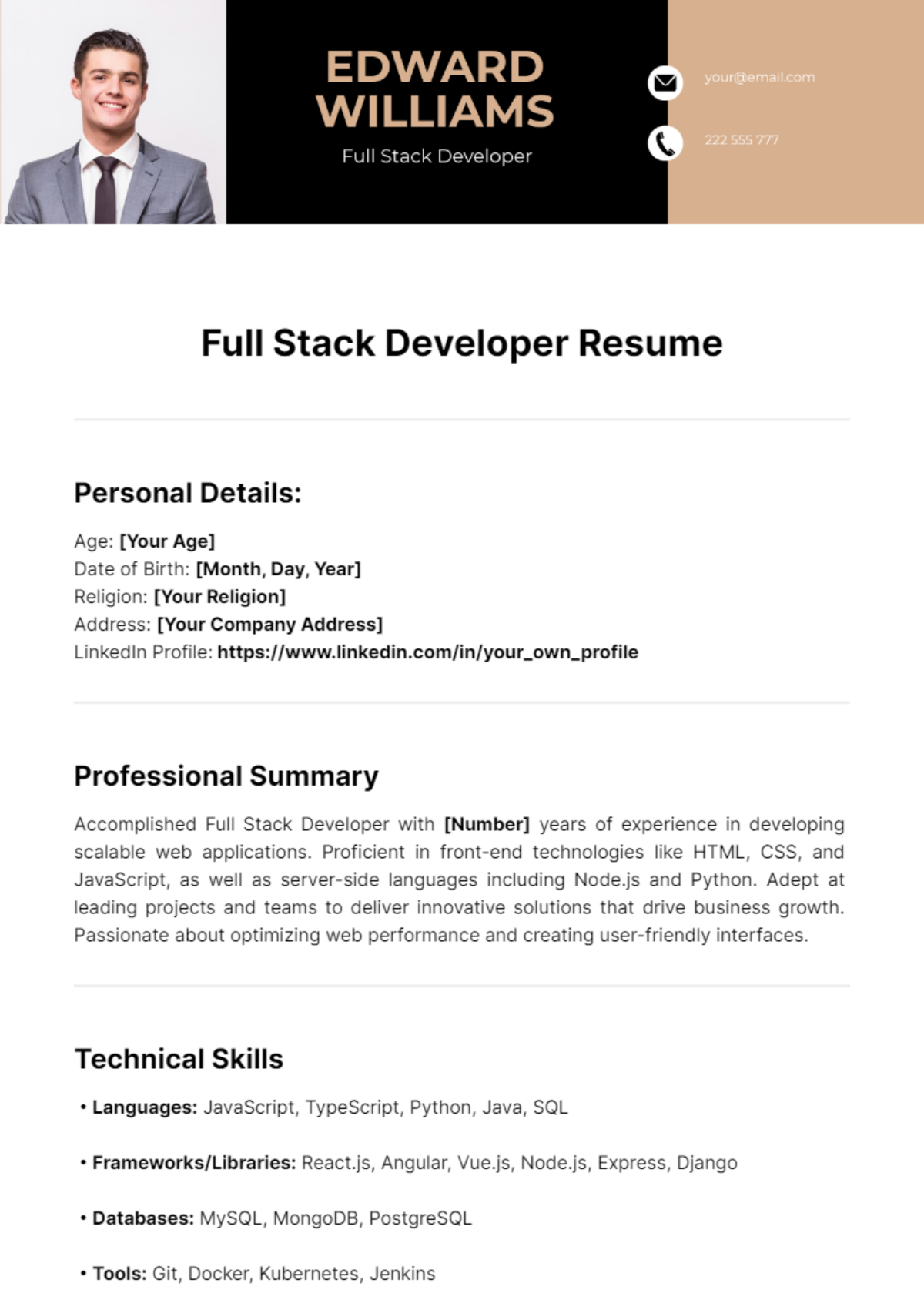 Full Stack Developer Resume Template