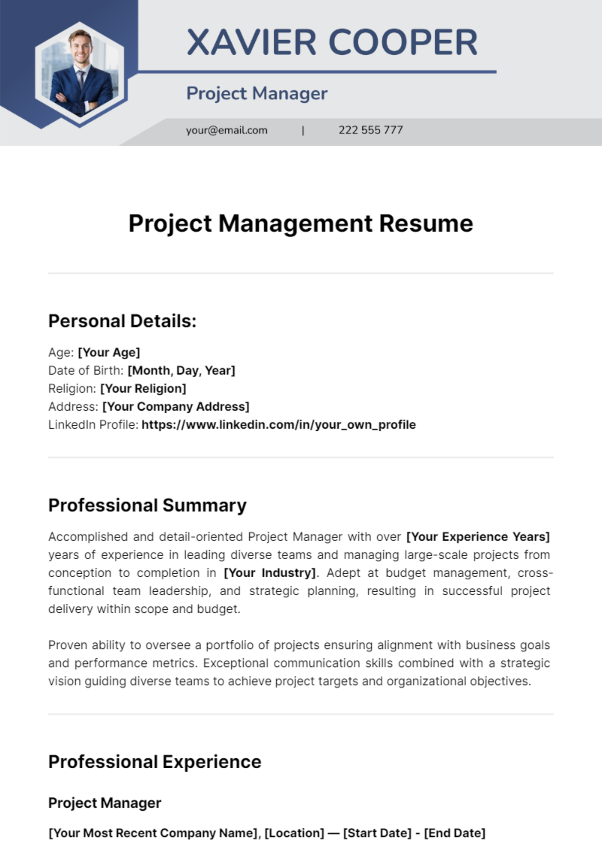 Project Management Resume Template