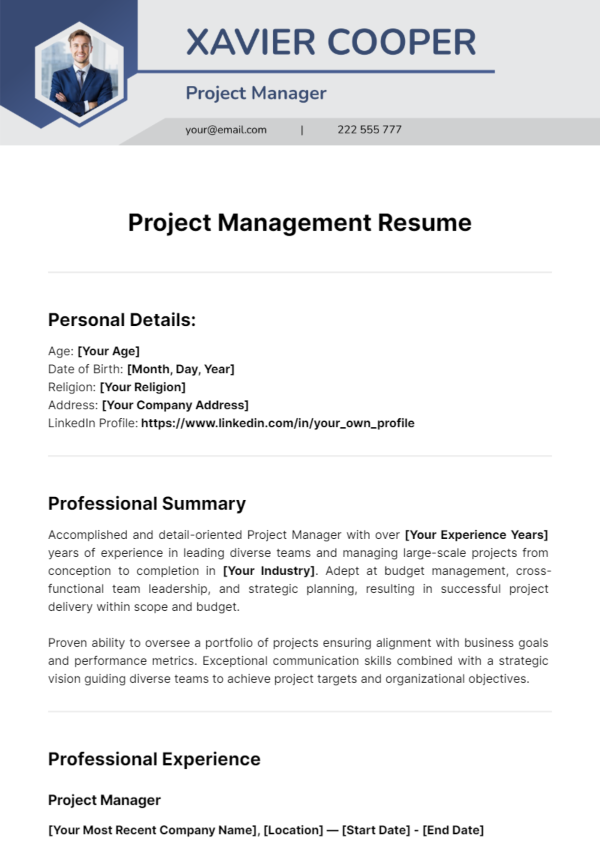 Project Management Resume Template - Edit Online & Download