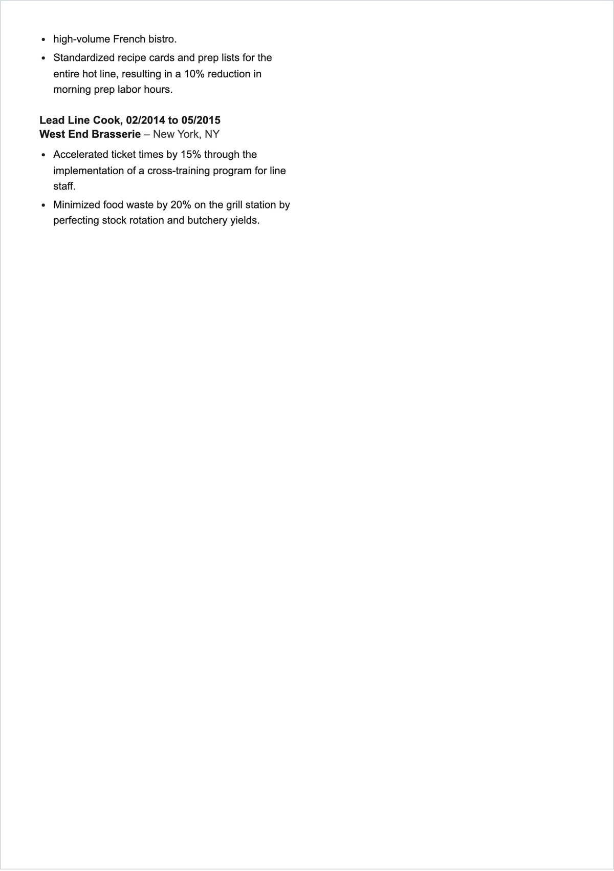 Free Cook ATS Resume Template, AI Resume Builder