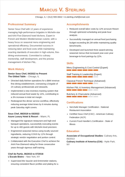 Free Cook ATS Resume Template, AI Resume Builder