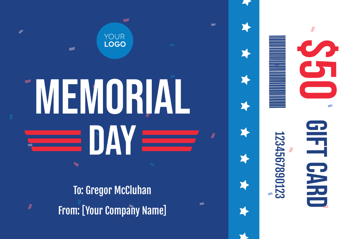 Memorial Day Gift Card Template