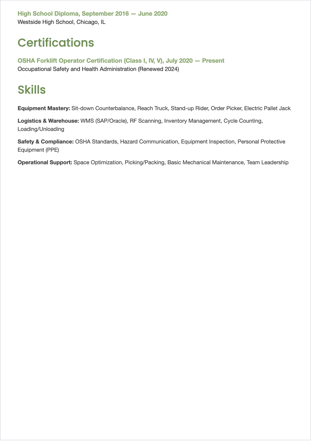 Free Forklift Operator ATS Resume Template, AI Resume Builder