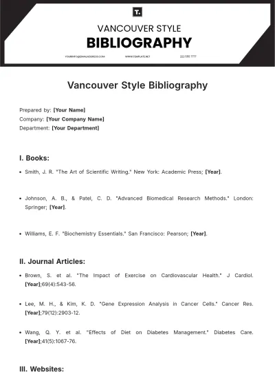 Free Vancouver Style Bibliography Template to Edit Online