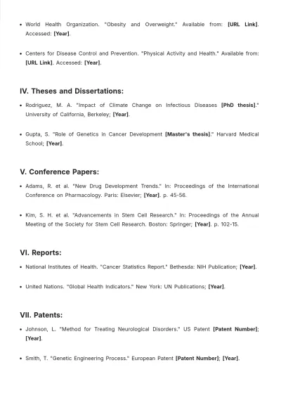 Free Vancouver Style Bibliography Template to Edit Online