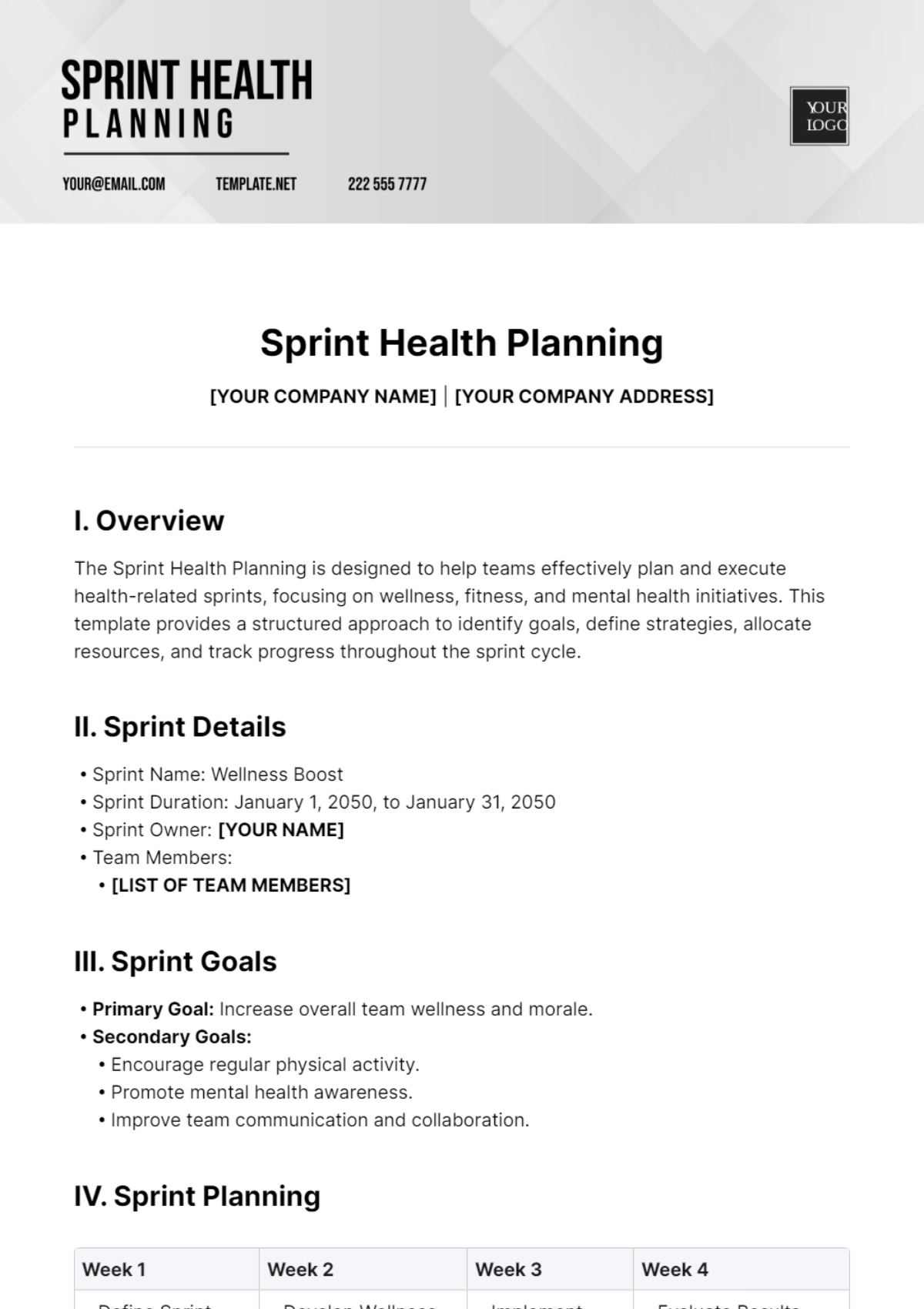 Sprint Health Planning Template - Edit Online & Download