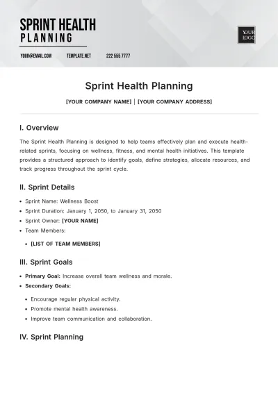 Free Sprint Health Planning Template to Edit Online