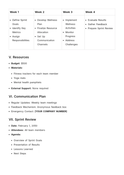 Free Sprint Health Planning Template to Edit Online