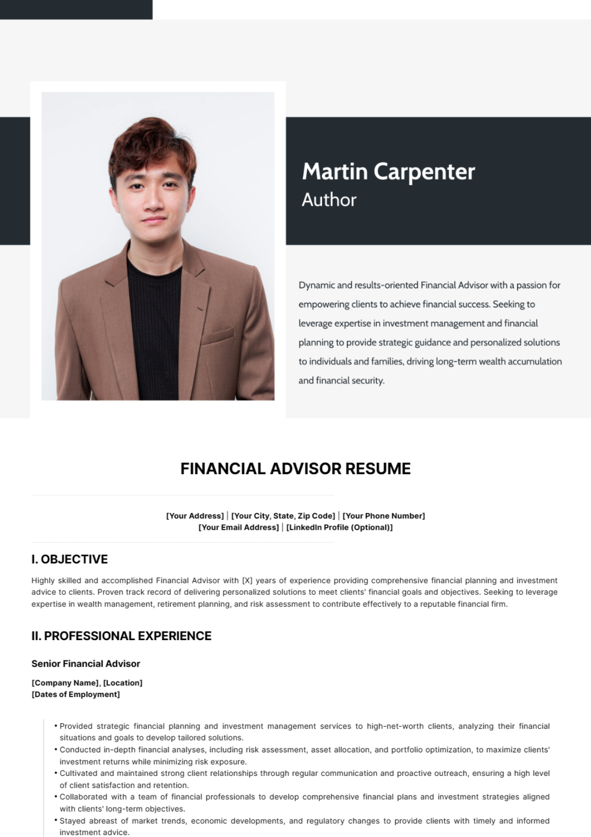 Financial Advisor Resume Template - Edit Online & Download