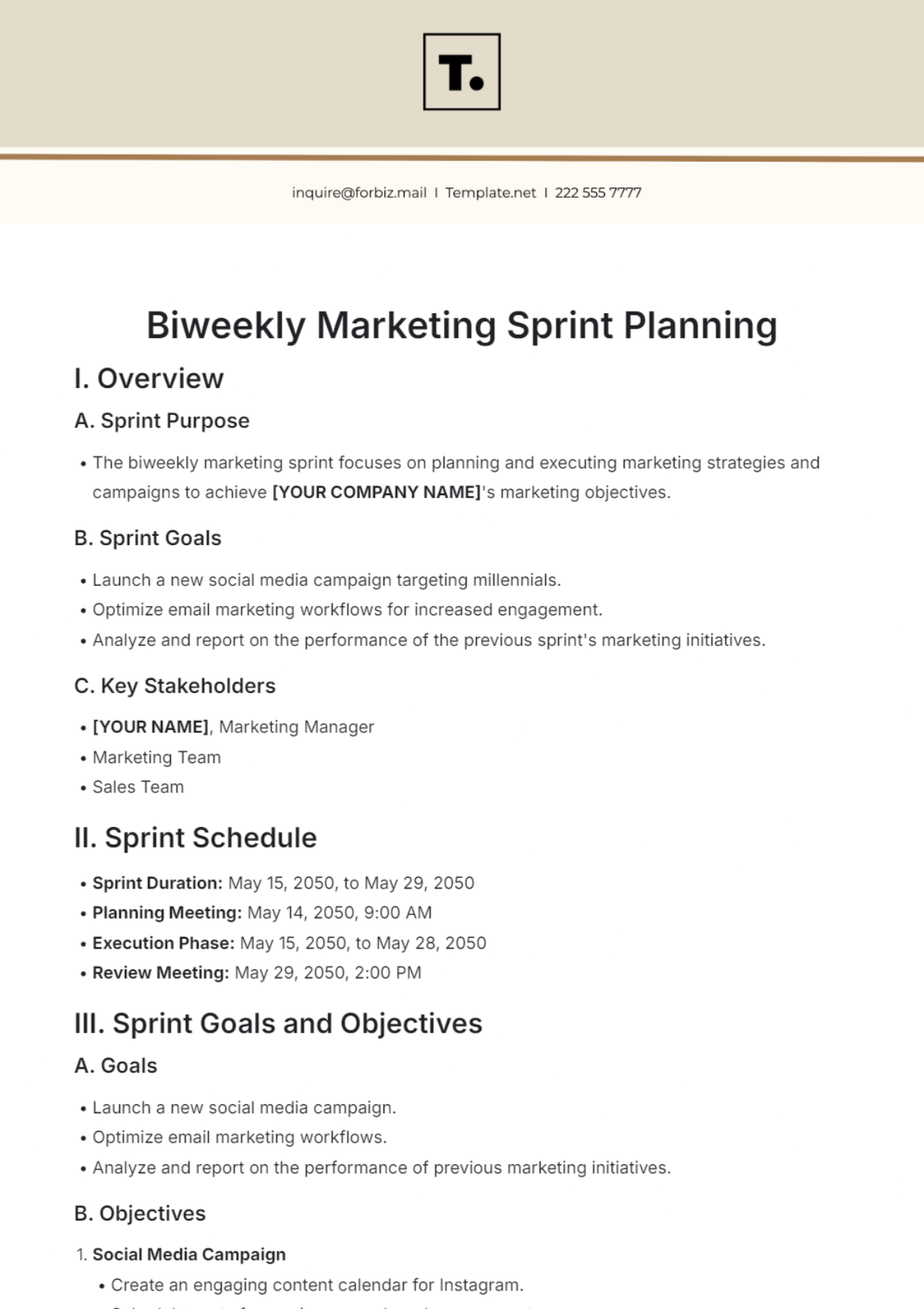 Biweekly Marketing Sprint Planning Template