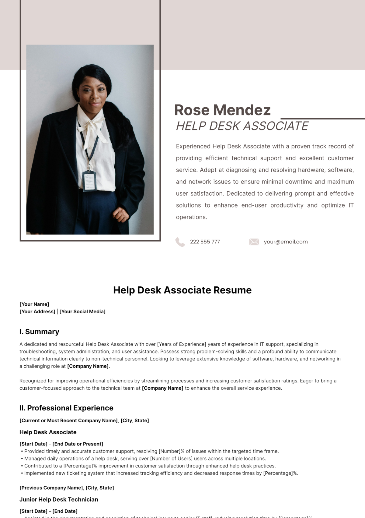 Help Desk Associate Resume Template - Edit Online & Download