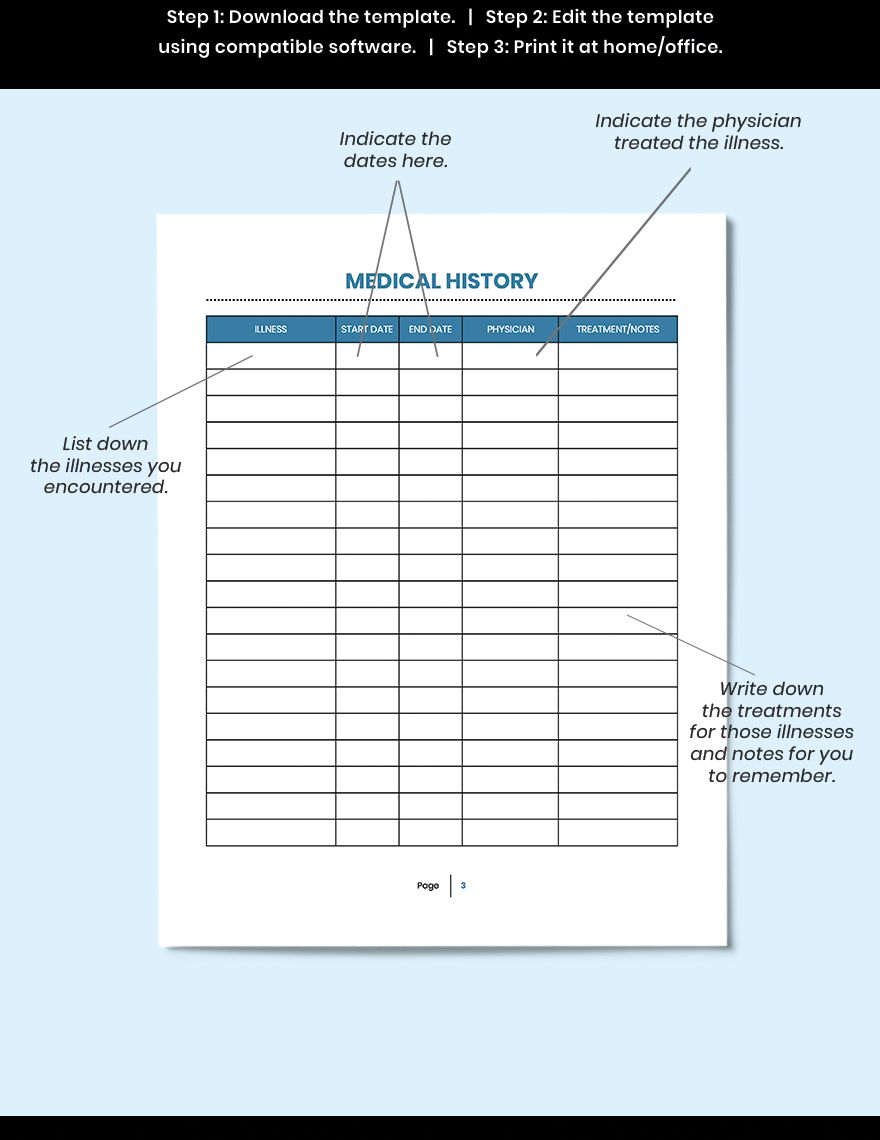 Medical History Planner Template