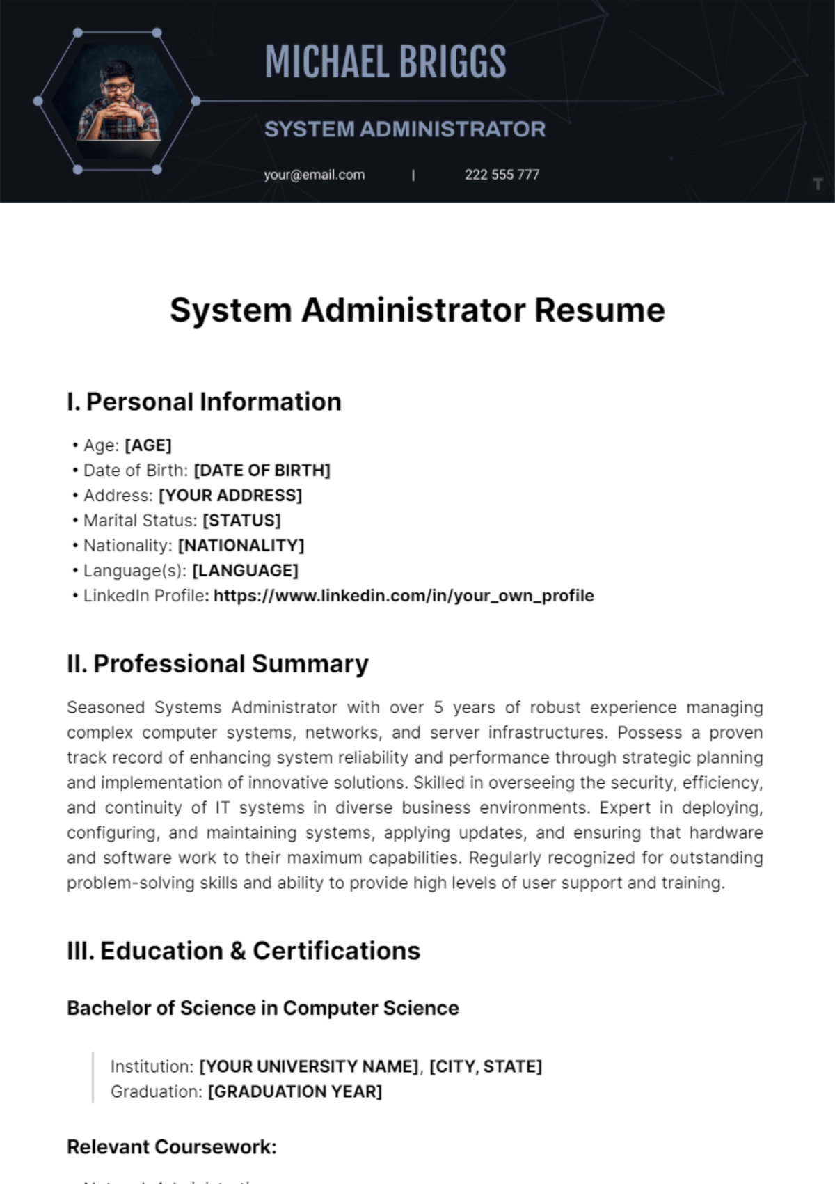 Free System Administrator Resume Template