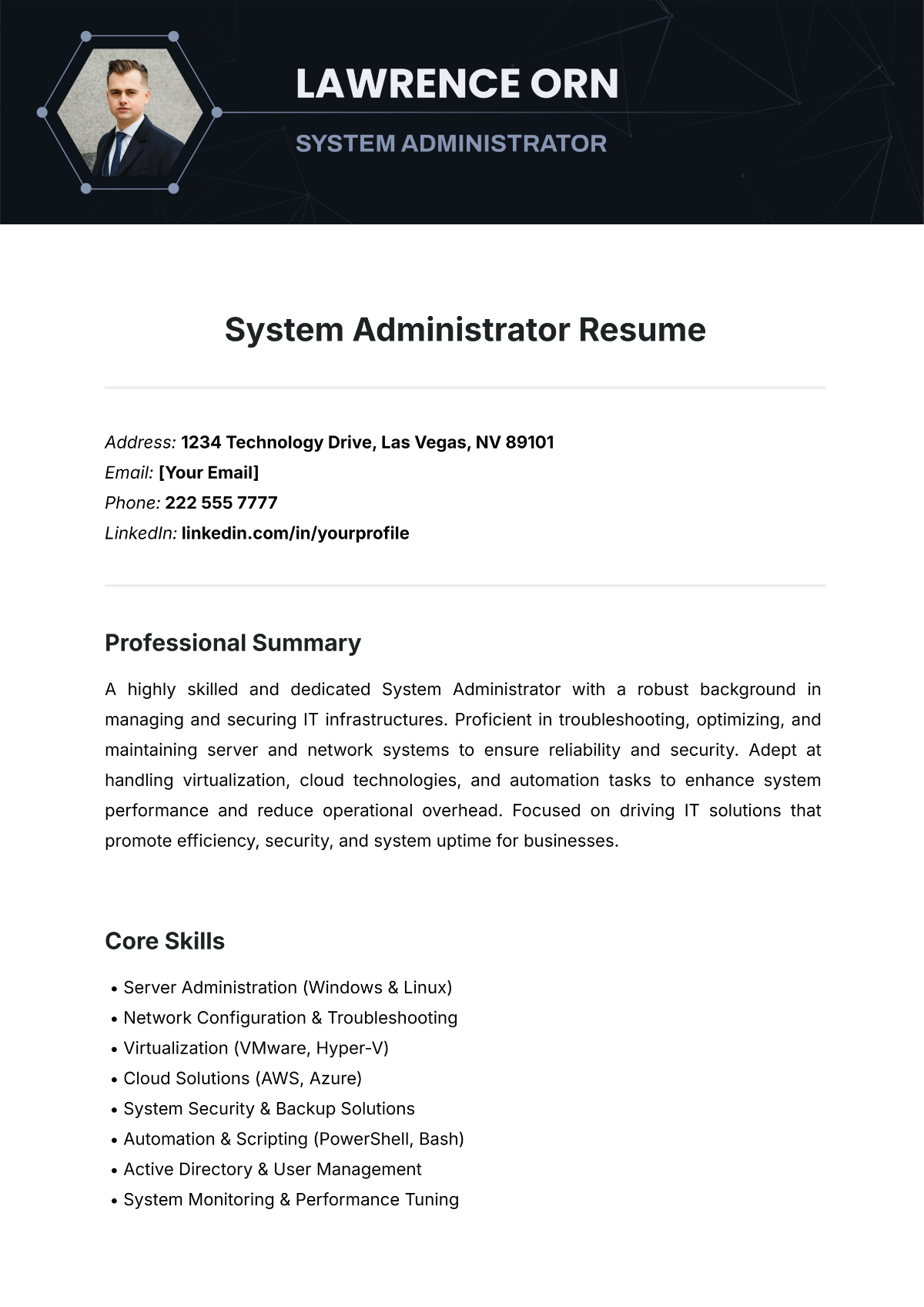 System Administrator Resume Template - Edit Online & Download