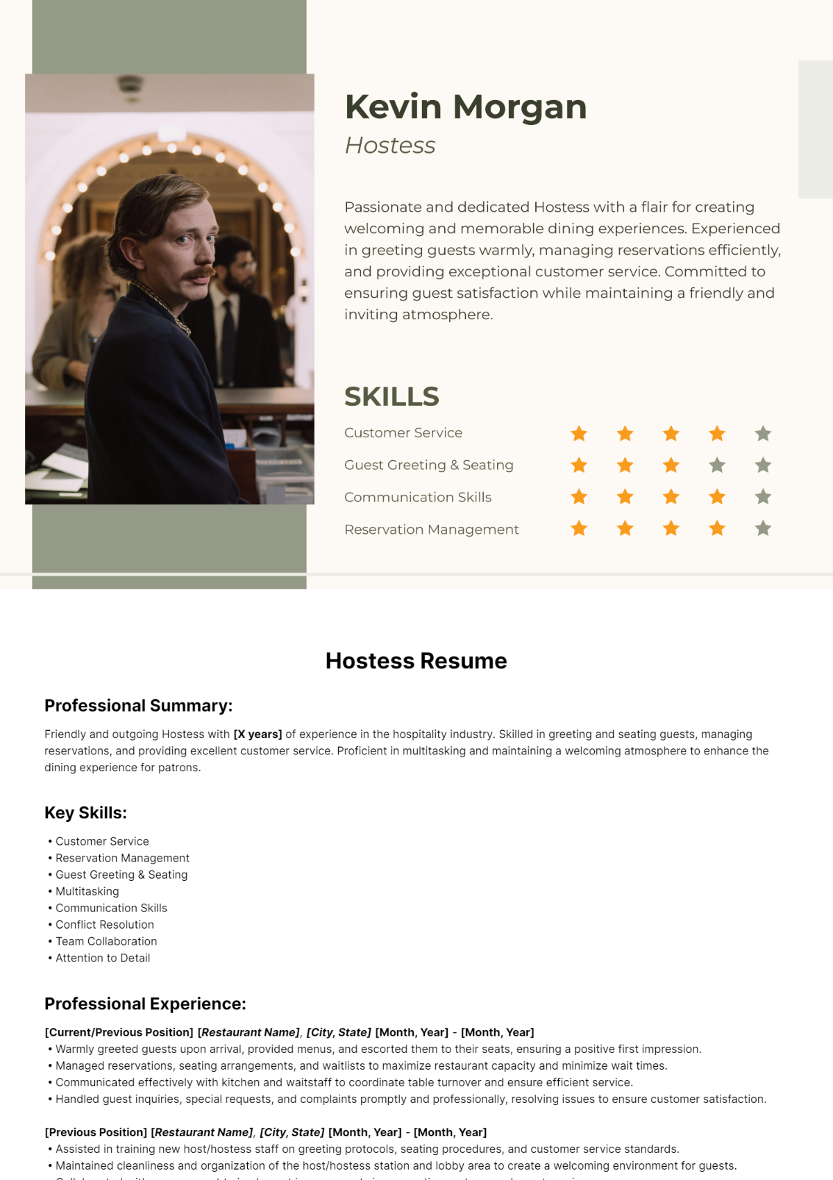 Hostess Resume Template - Edit Online & Download Example | Template.net