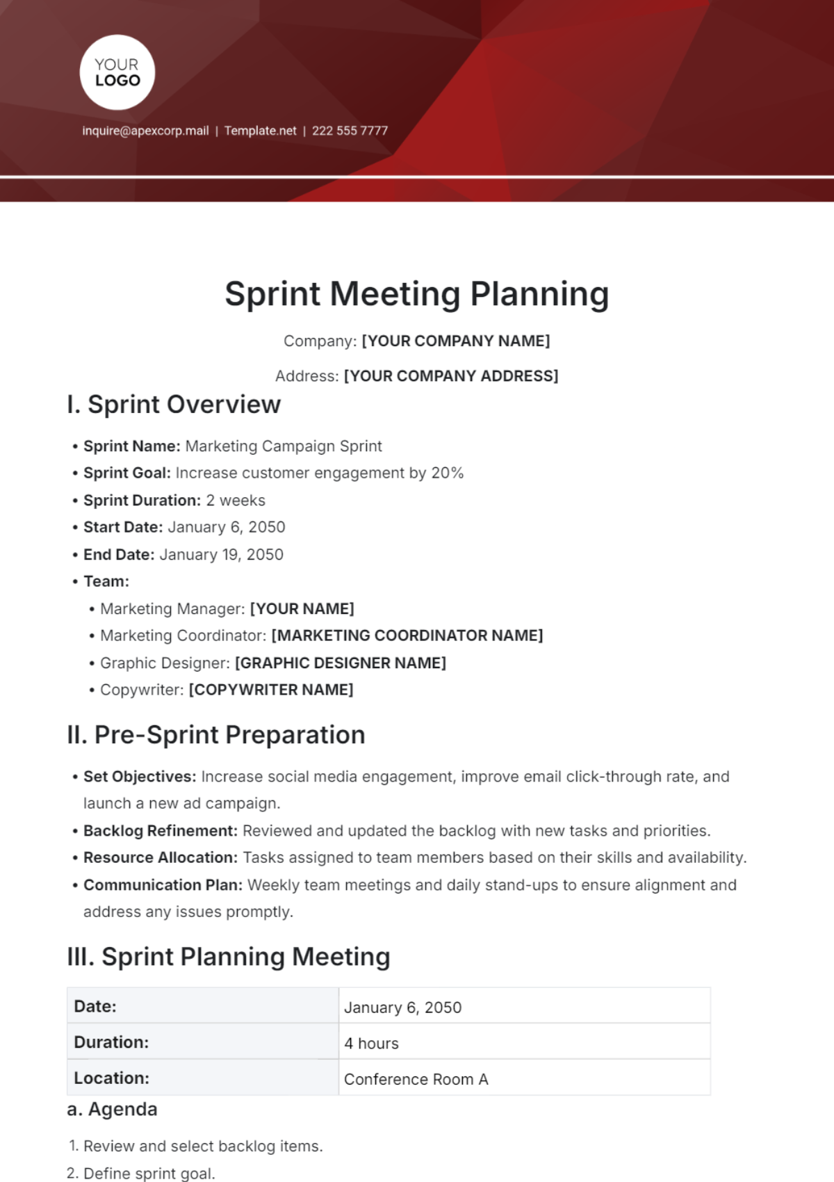 Sprint Meeting Planning Template