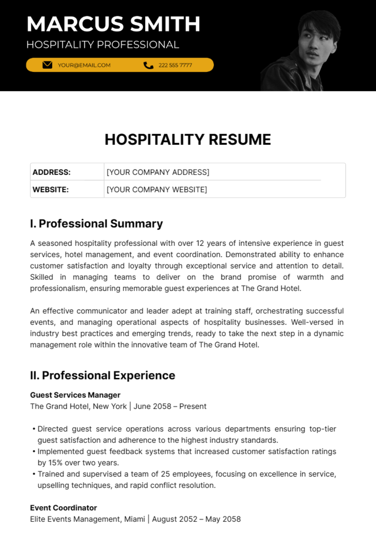 Hospitality Resume Template - Edit Online & Download