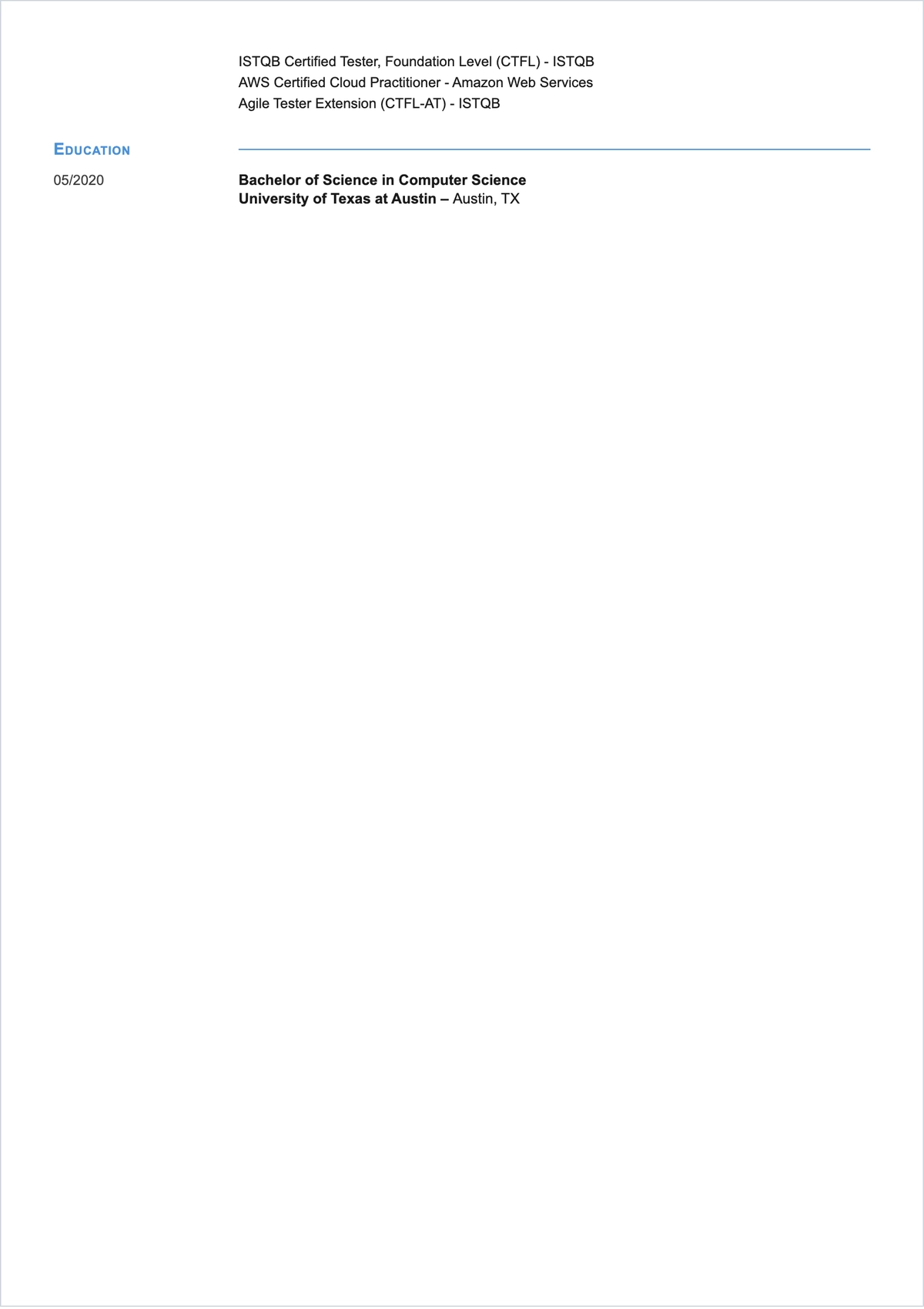Free Quality Assurance Analyst ATS Resume Template, AI Resume Builder