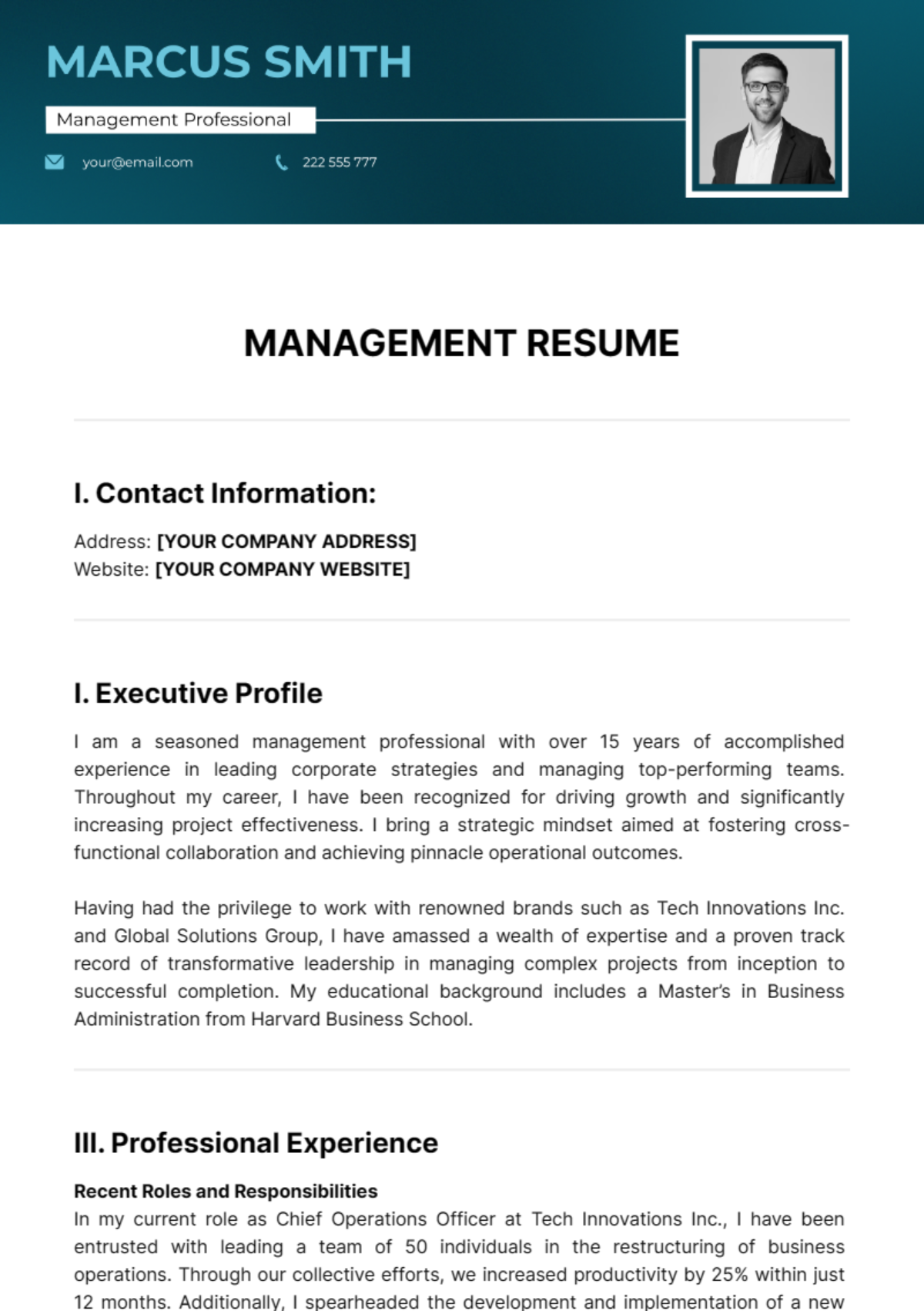 Management Resume Template