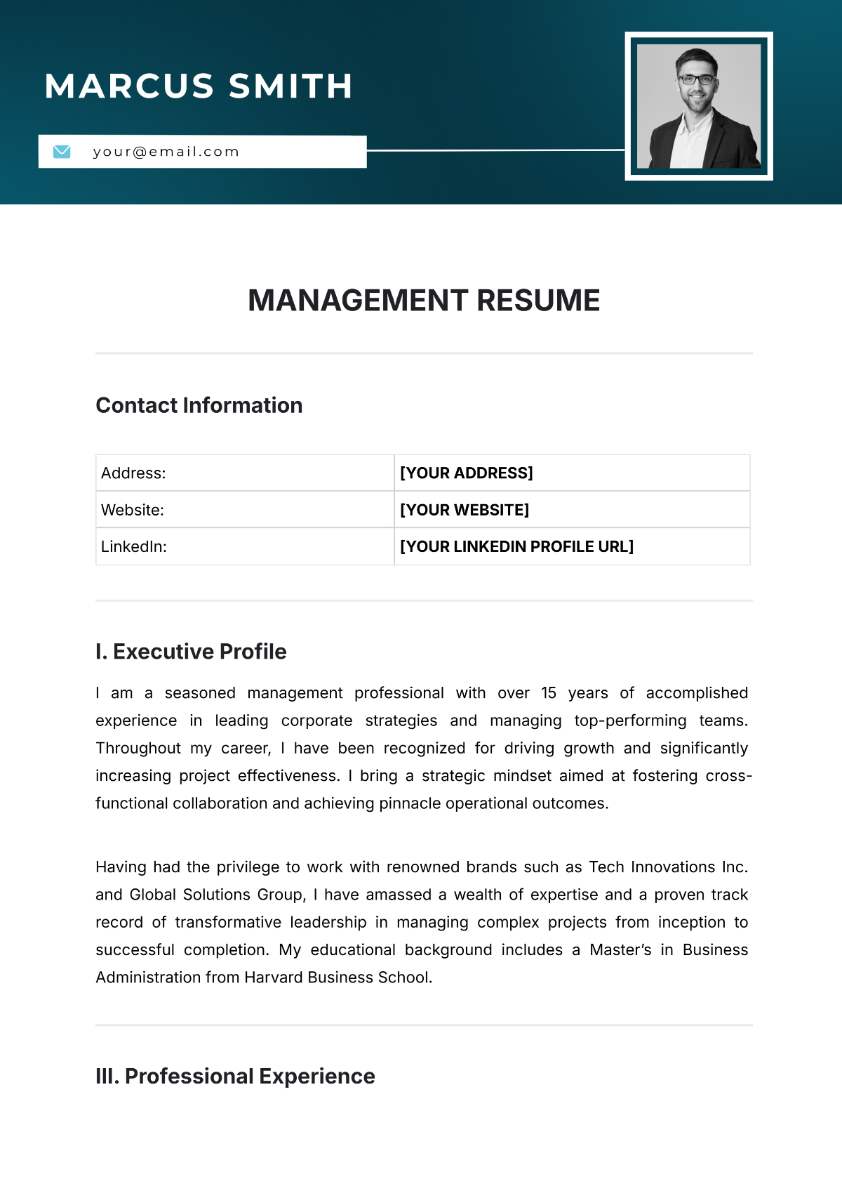 Management Resume Template - Edit Online & Download