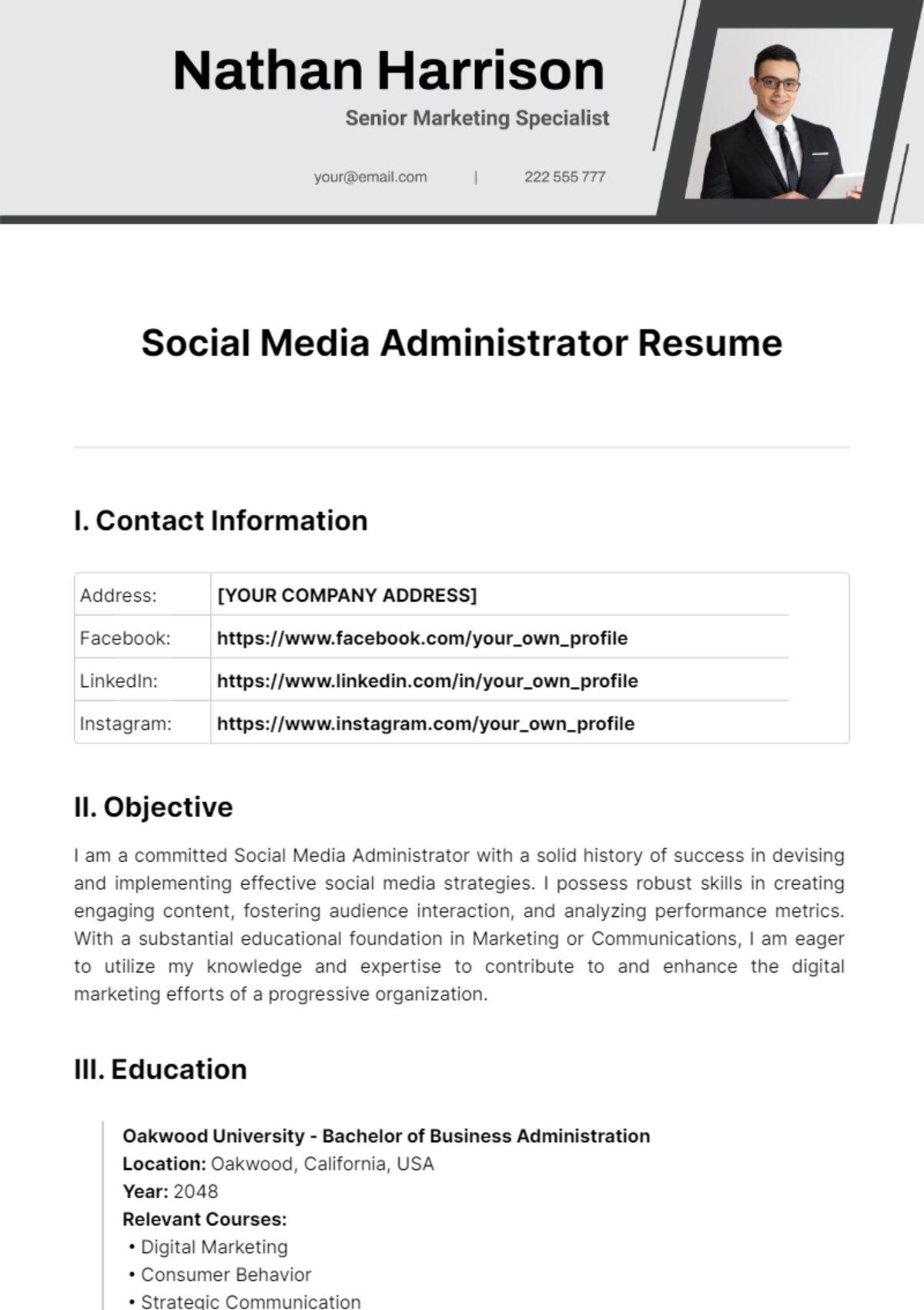 Social Media Administrator Resume Template