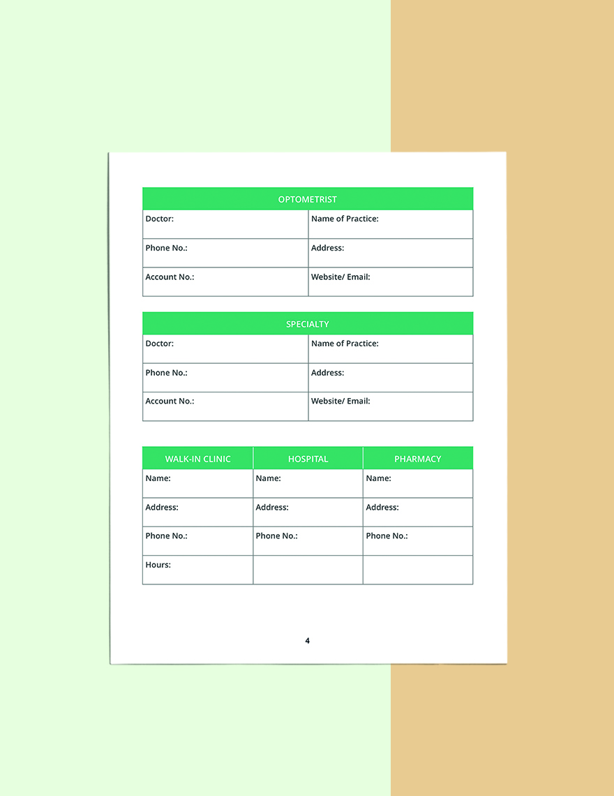 Family Medical Planner Template