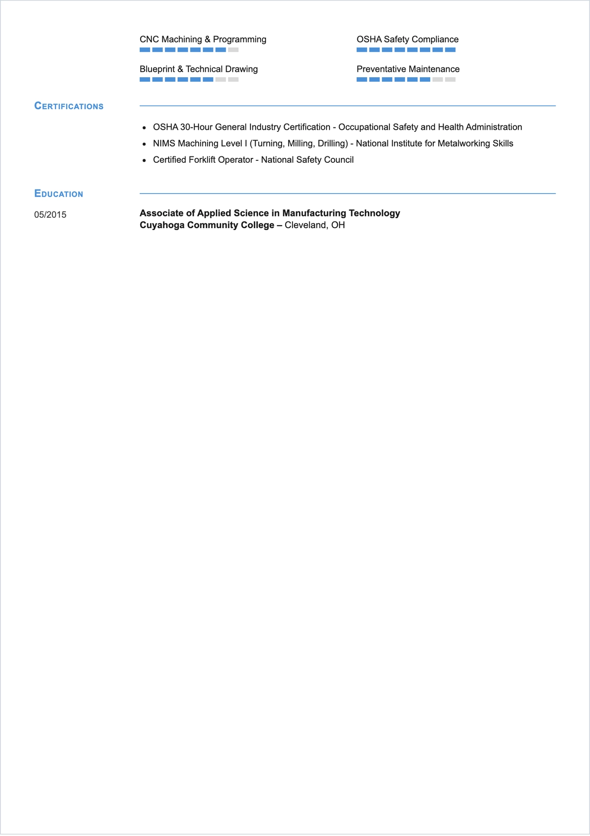 Free Machine Operator ATS Resume Template, AI Resume Builder