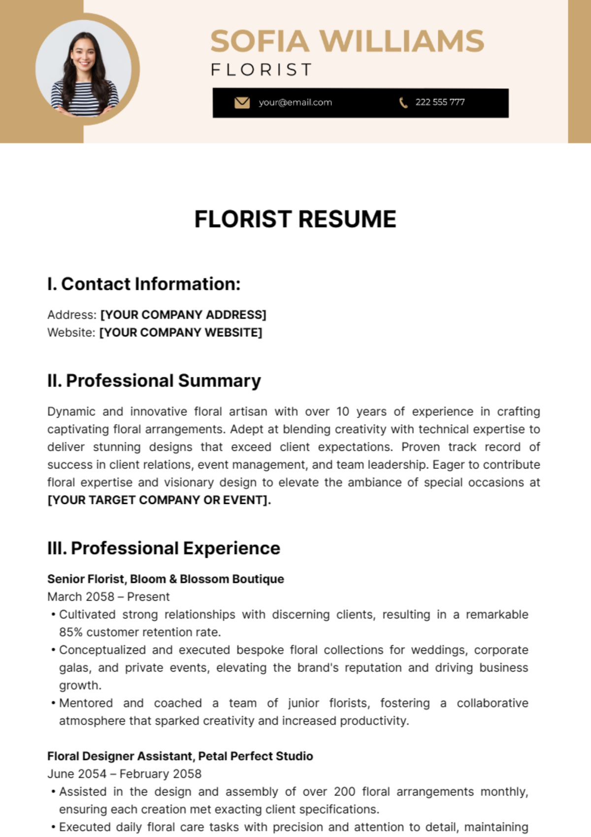 Florist Resume Template