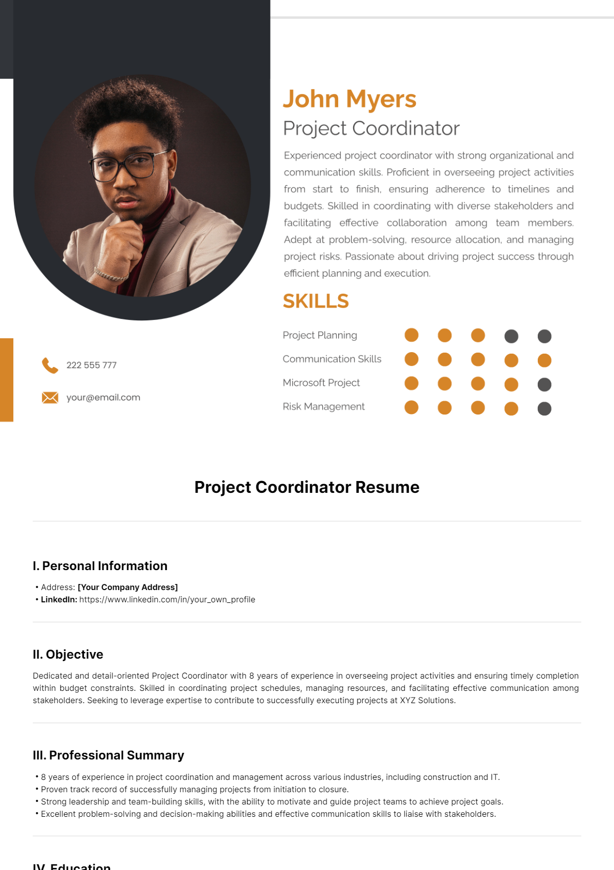 Project Coordinator Resume Template | Template.net